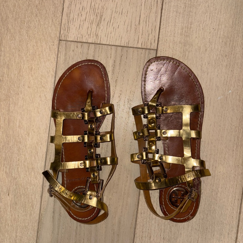 Tory Burch Vaughn Gladiator Sandals in Gold/Brown - Picture 2 of 4
